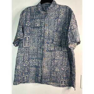 Back Bay Washable Silk Shirt Men’s L Aztec Print Button Down Short Sleeve Y2K
